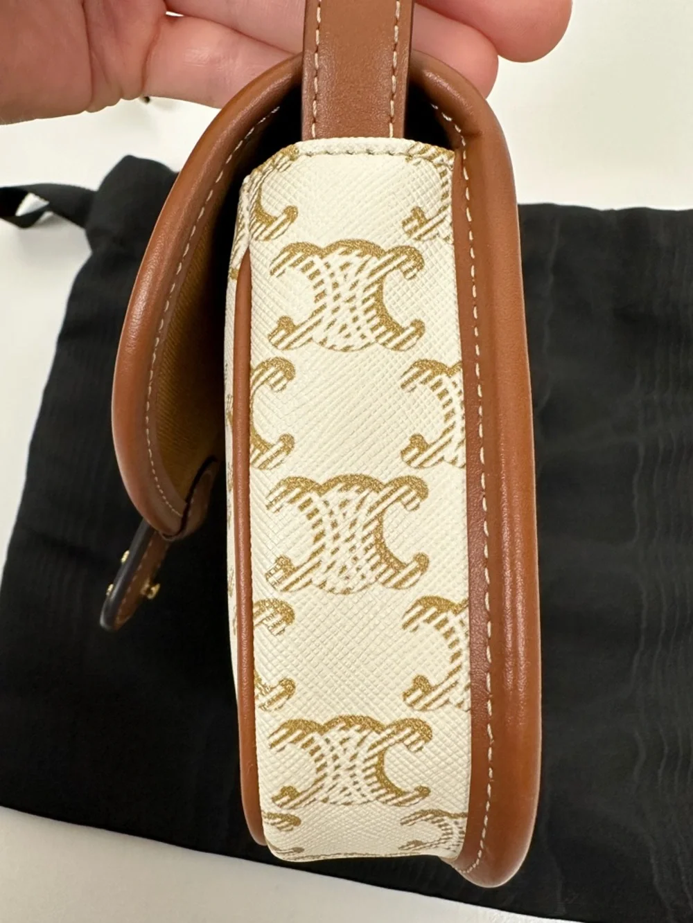 Celine Mini Besace in White Triomphe Canvas Calfskin Crossbody Bag - Picture 11 of 12